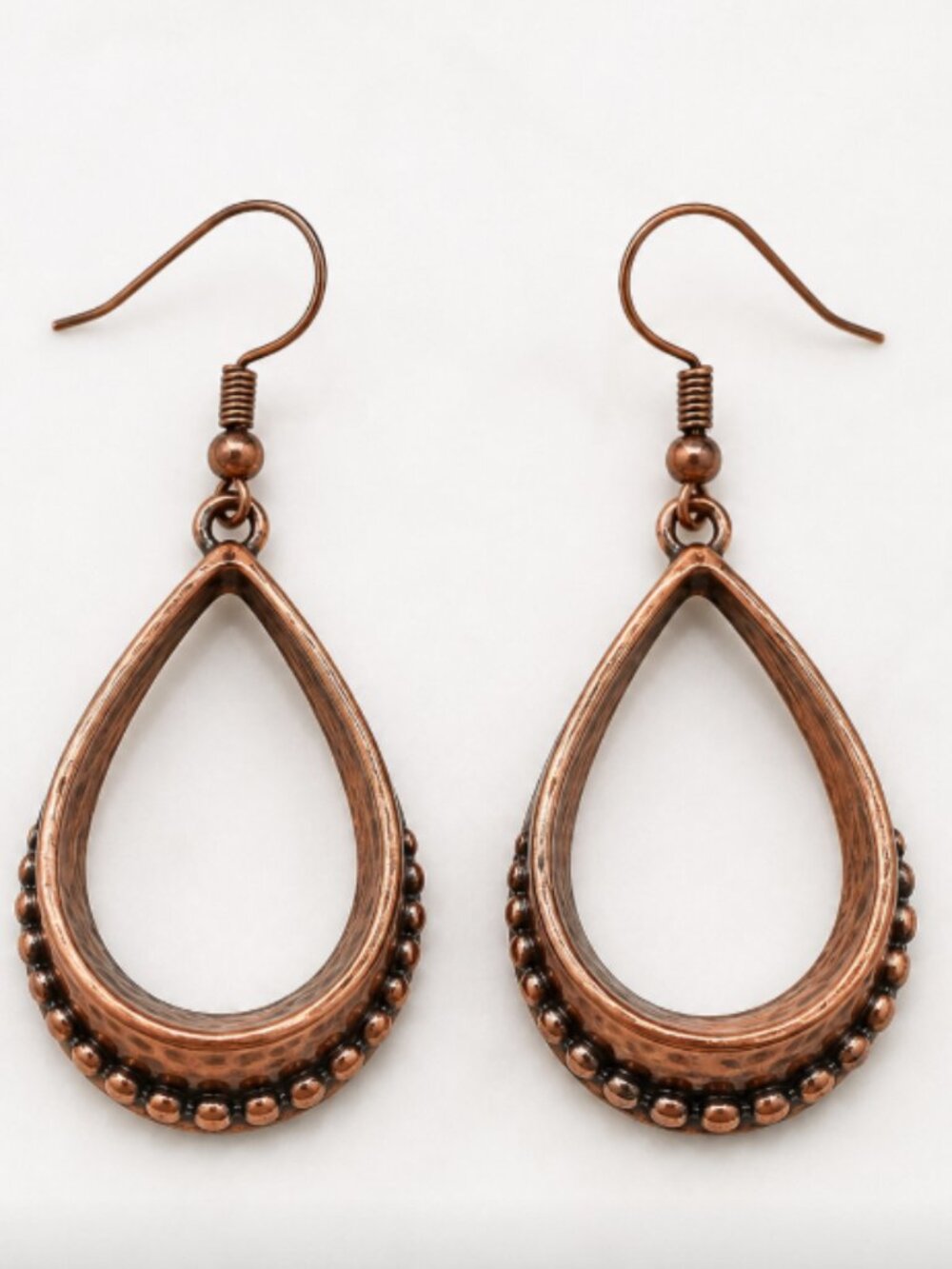 Hammered Copper Teardrop Dangle Earrings